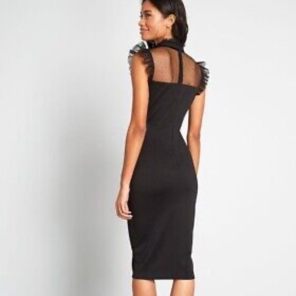 MODCLOTH THIS CALLS FOR LACE HIGH NECK BLACK BODYCON SHEATH DRESS - Picture 4 of 4